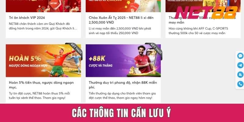Các thông tin cần lưu ý