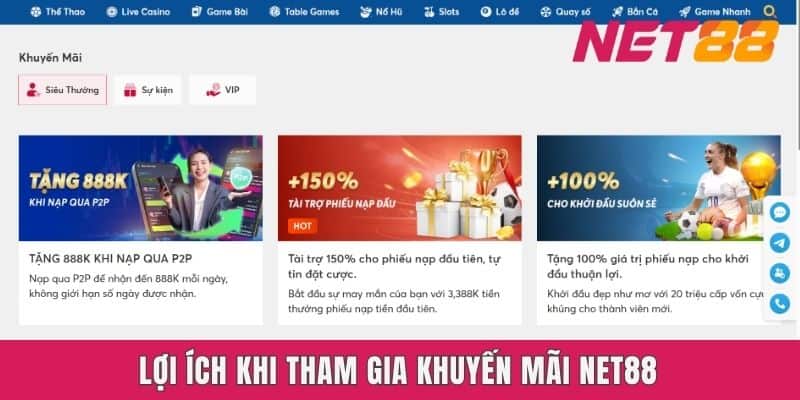 Lợi ích khi tham gia khuyến mãi Net88