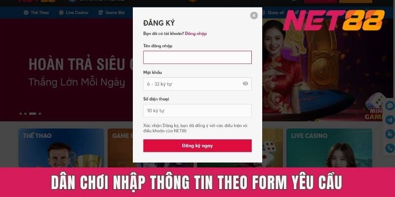 Dân chơi nhập thông tin theo form yêu cầu